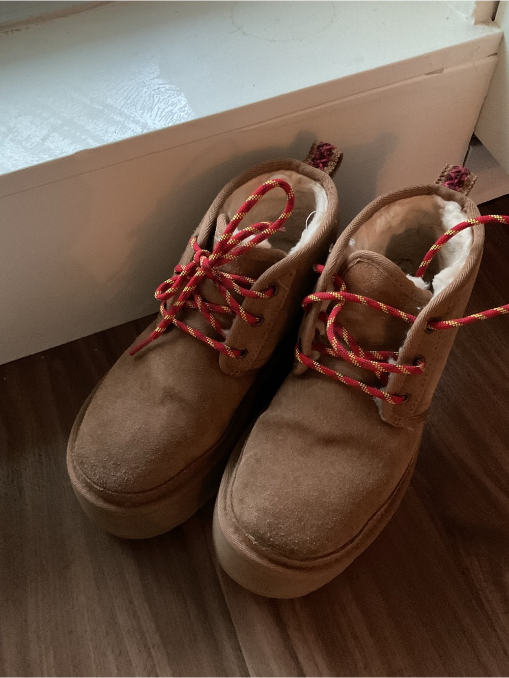 UGG Men's Tan Suede Chukka Boots with Red Accent Laces